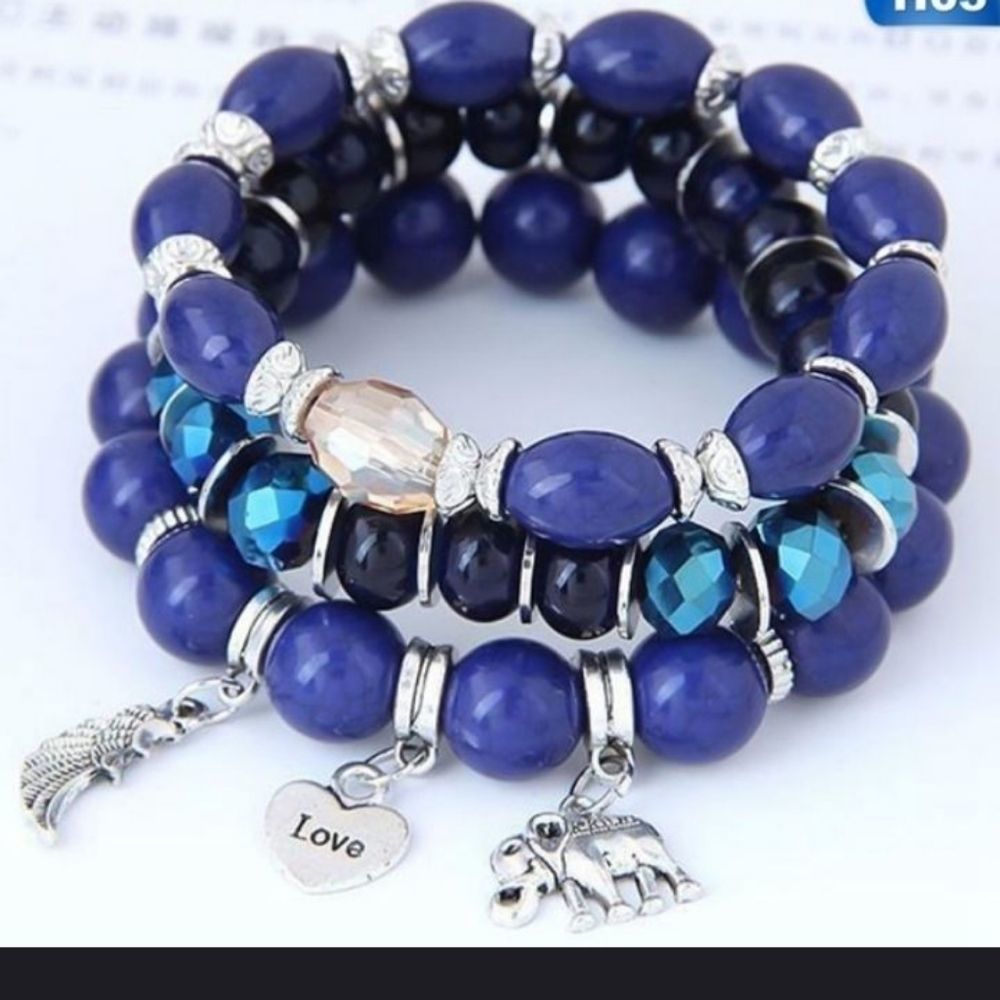Blue and Silver 3-Piece Fashion Bracelet Set